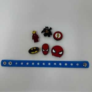 Marvel and DC Comics Theme Shoe Charms Jibbitz with Blue Snap Bracelet